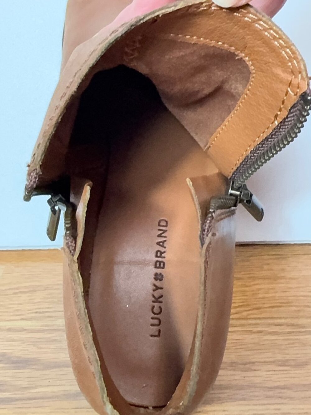 Lucky Brand Basel Leather Ankle Booties Women's 8.5 Brown Side Zip Block Heel - Picture 9 of 14